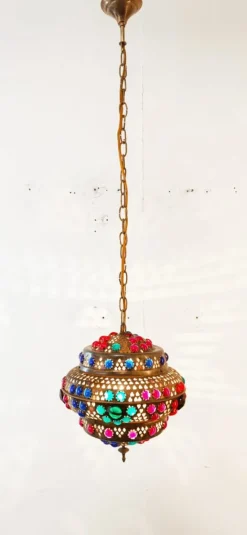 New Pamono Moroccan Lantern in Brass and Colored Glass