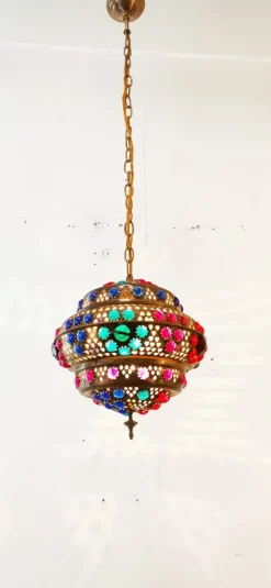 New Pamono Moroccan Lantern in Brass and Colored Glass