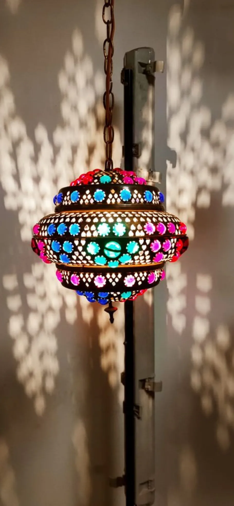 New Pamono Moroccan Lantern in Brass and Colored Glass
