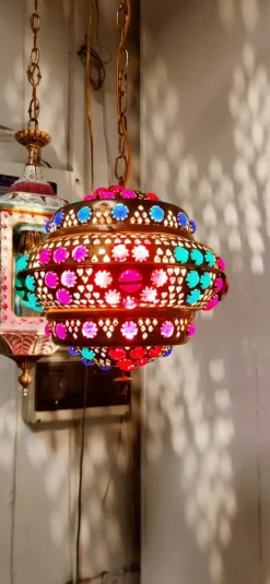 New Pamono Moroccan Lantern in Brass and Colored Glass