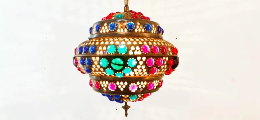 New Pamono Moroccan Lantern in Brass and Colored Glass