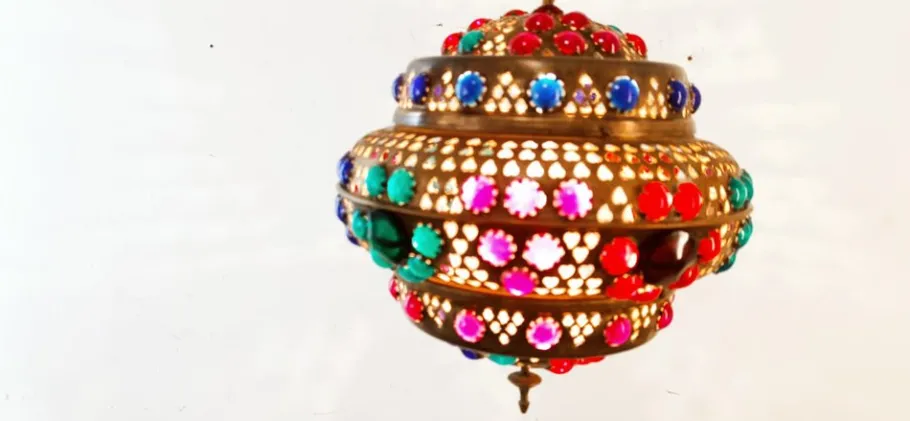 New Pamono Moroccan Lantern in Brass and Colored Glass