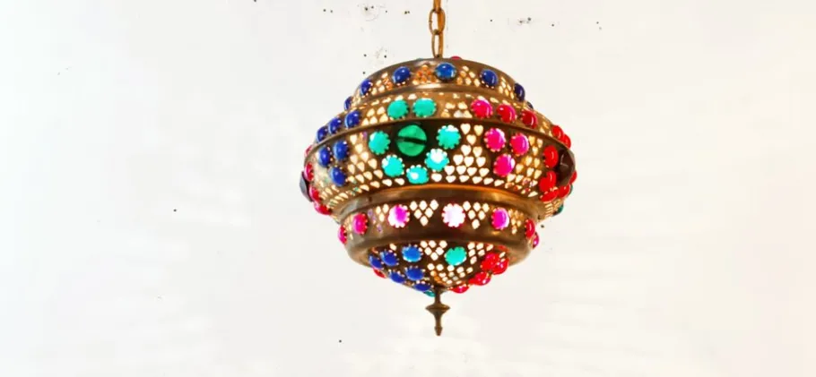 New Pamono Moroccan Lantern in Brass and Colored Glass