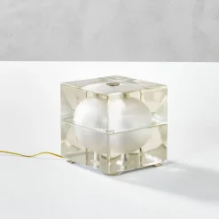 New Pamono Moulded Glass Model Cubosfera Table Lamp by Alessandro Mendini for Fidenza Vetraria, 1968