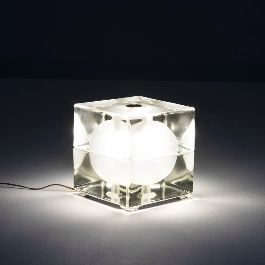 New Pamono Moulded Glass Model Cubosfera Table Lamp by Alessandro Mendini for Fidenza Vetraria, 1968