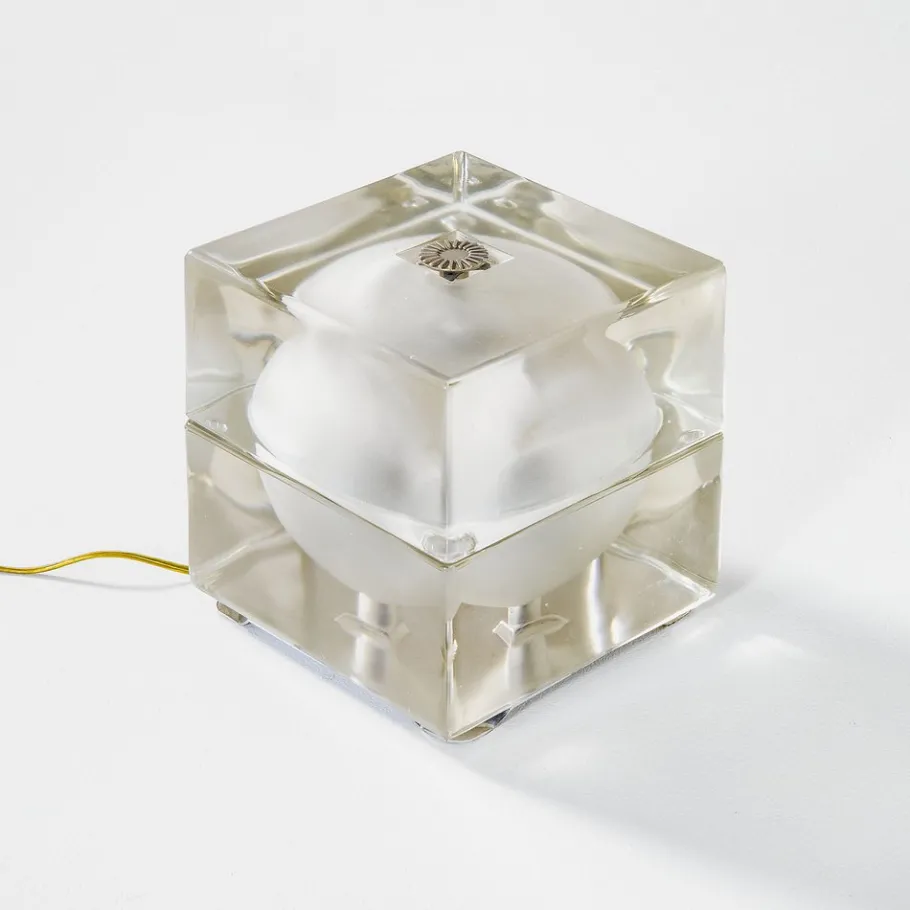 New Pamono Moulded Glass Model Cubosfera Table Lamp by Alessandro Mendini for Fidenza Vetraria, 1968