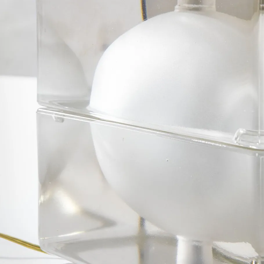 New Pamono Moulded Glass Model Cubosfera Table Lamp by Alessandro Mendini for Fidenza Vetraria, 1968