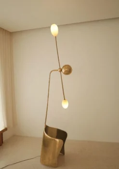 New Pamono Moulin Floor Lamp in Brass and Hand-Blown Glass by Atelier Ellery