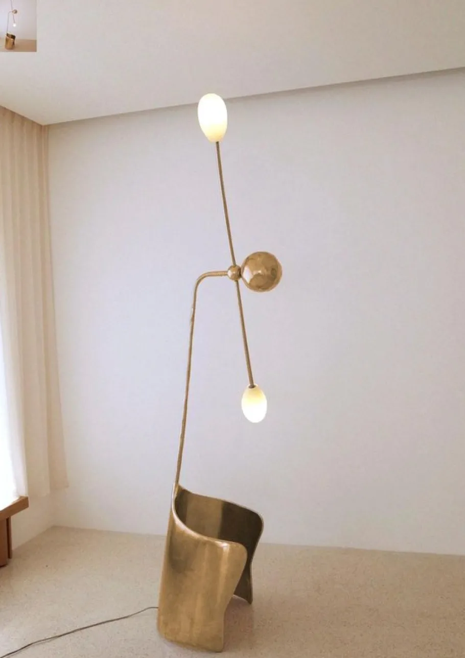 New Pamono Moulin Floor Lamp in Brass and Hand-Blown Glass by Atelier Ellery