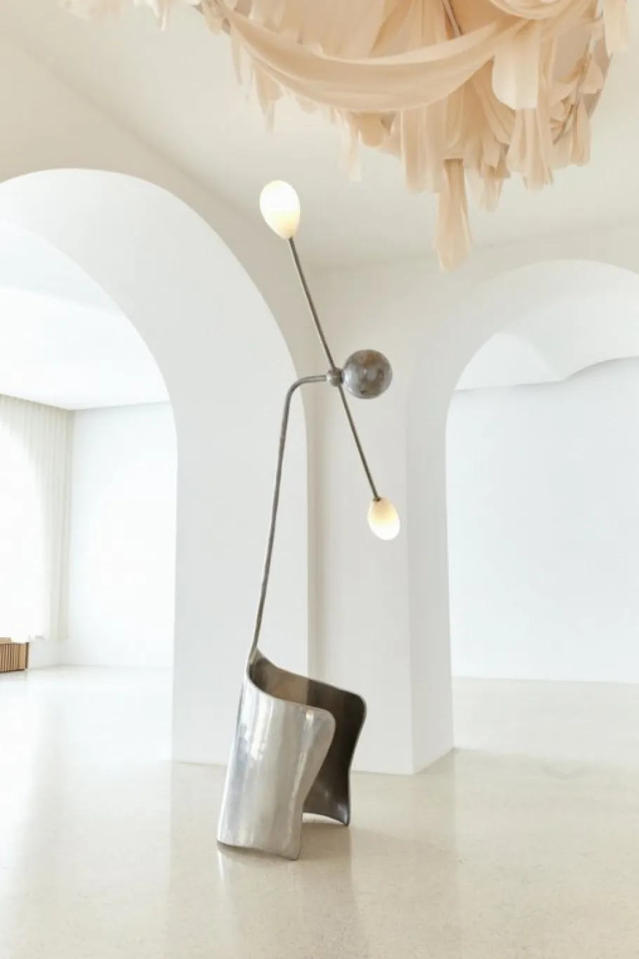 New Pamono Moulin Floor Lamp in Brass and Hand-Blown Glass by Atelier Ellery