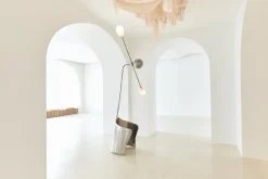 New Pamono Moulin Floor Lamp in Brass and Hand-Blown Glass by Atelier Ellery