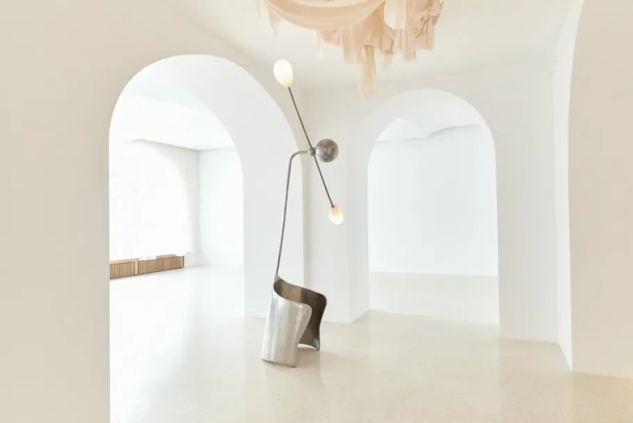 New Pamono Moulin Floor Lamp in Brass and Hand-Blown Glass by Atelier Ellery