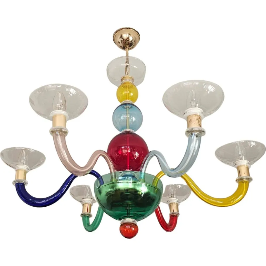 Hot Pamono Multicolor Murano Glass Chandelier in style of Gio Ponti for Venini, Italy, 1970s