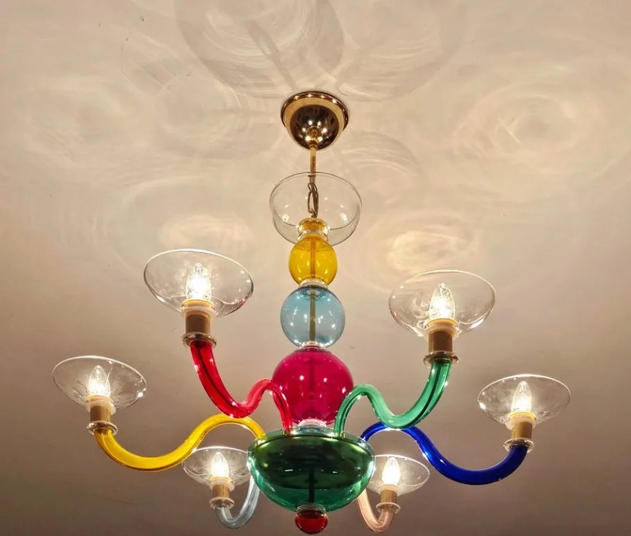 Hot Pamono Multicolor Murano Glass Chandelier in style of Gio Ponti for Venini, Italy, 1970s