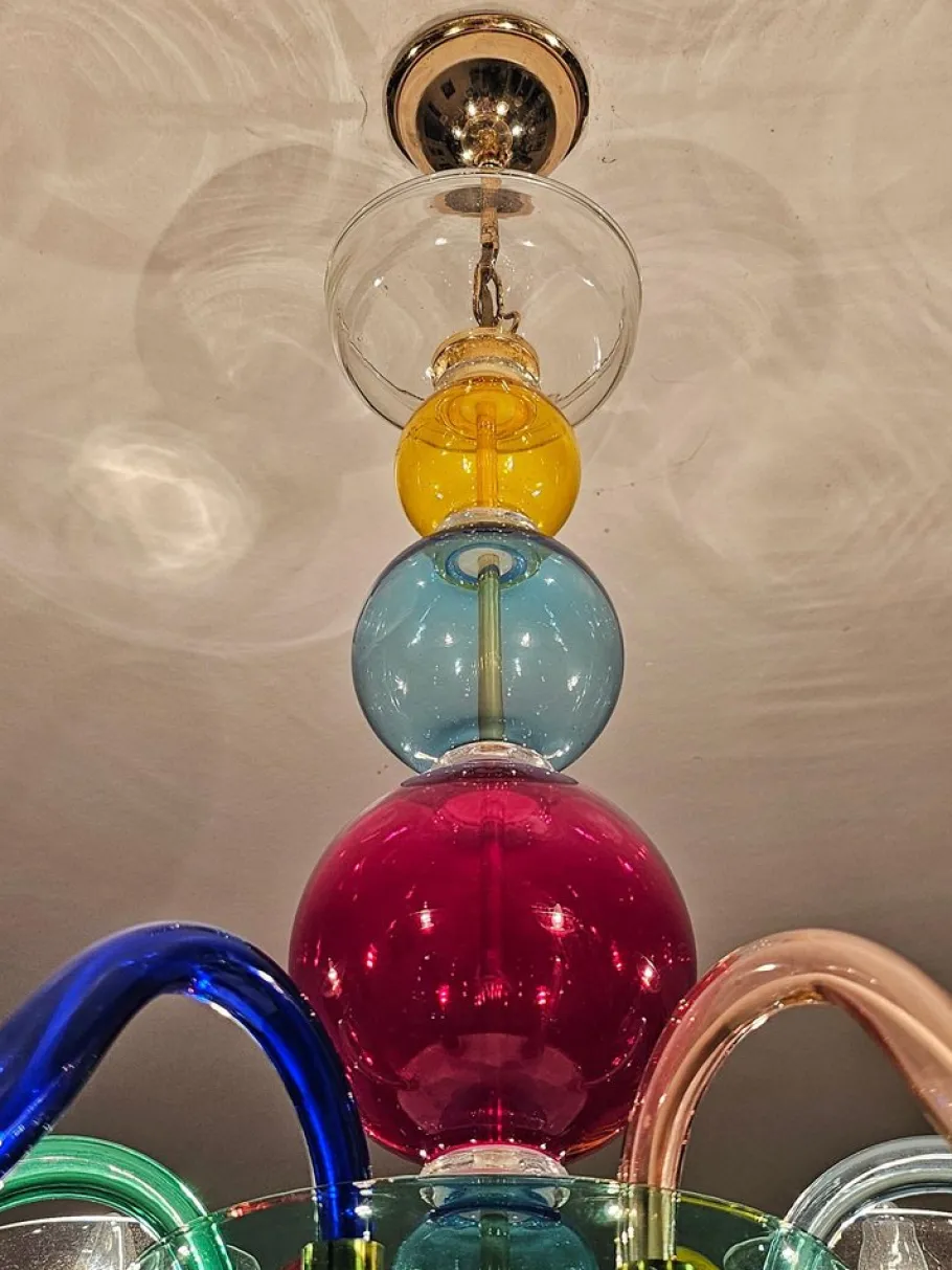 Hot Pamono Multicolor Murano Glass Chandelier in style of Gio Ponti for Venini, Italy, 1970s
