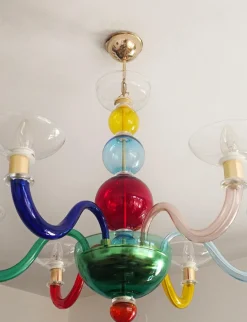 Hot Pamono Multicolor Murano Glass Chandelier in style of Gio Ponti for Venini, Italy, 1970s