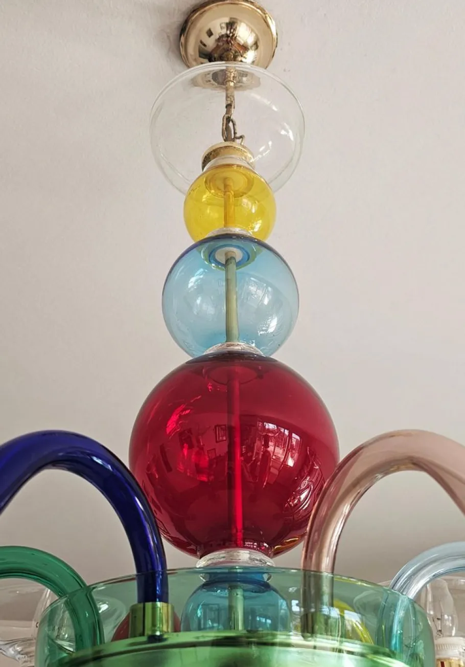 Hot Pamono Multicolor Murano Glass Chandelier in style of Gio Ponti for Venini, Italy, 1970s