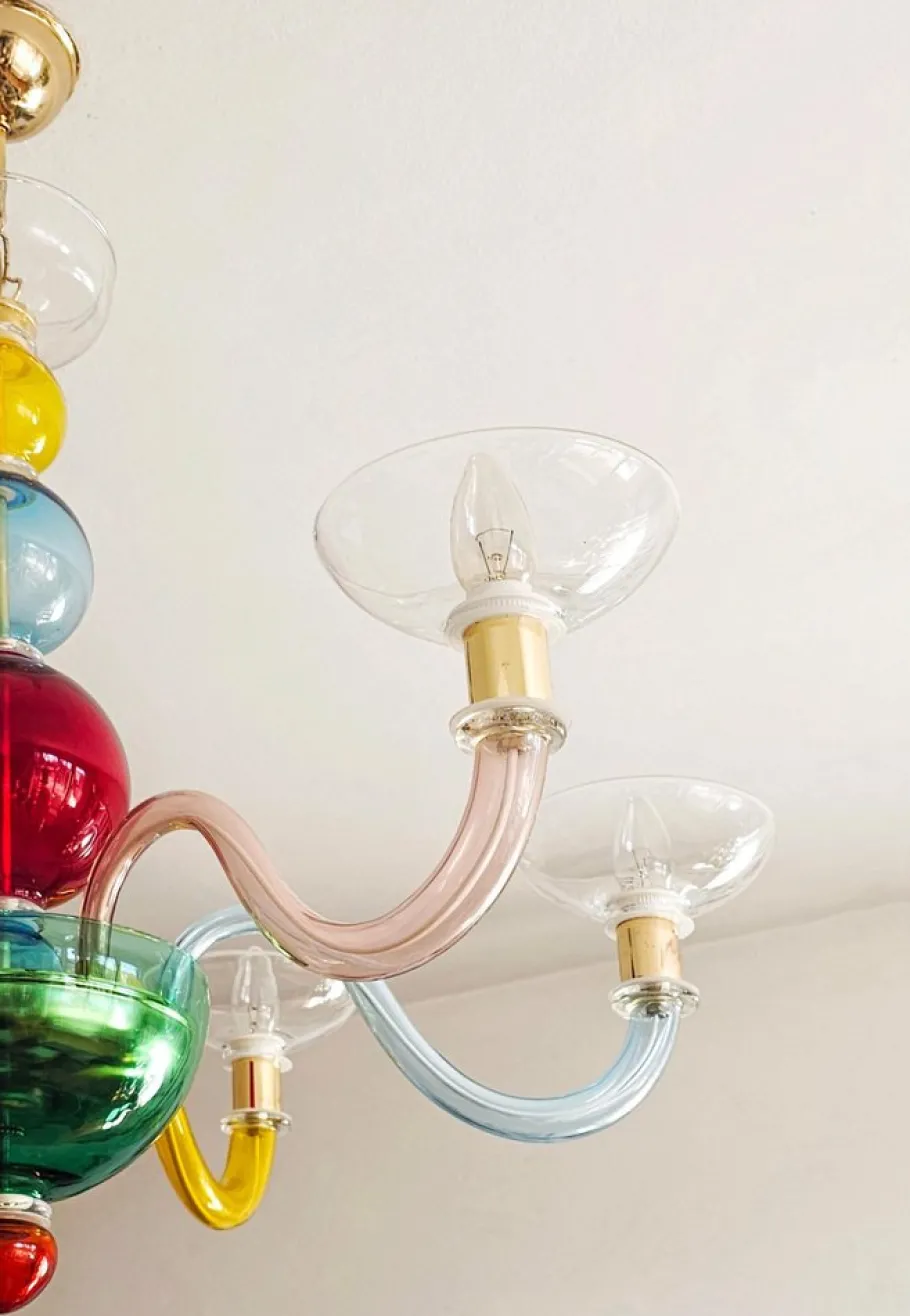 Hot Pamono Multicolor Murano Glass Chandelier in style of Gio Ponti for Venini, Italy, 1970s