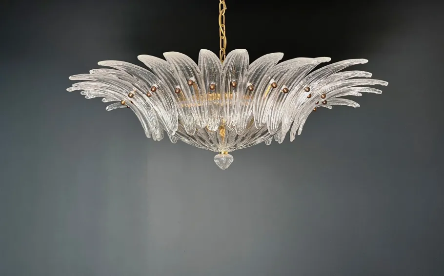 Sale Pamono Murano Ceiling Light Original Palmette in Clear Glasses, 1990s