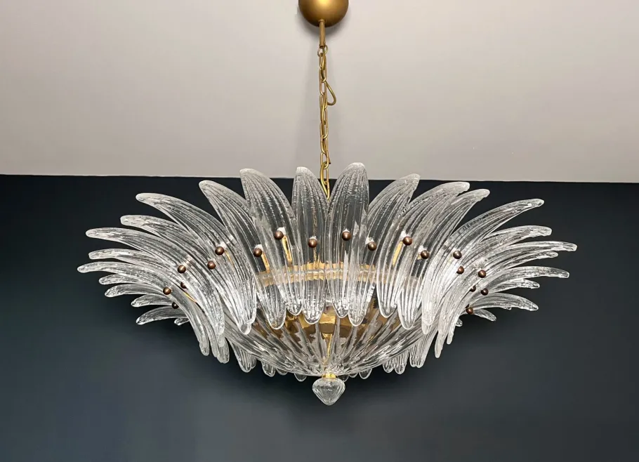 Sale Pamono Murano Ceiling Light Original Palmette in Clear Glasses, 1990s