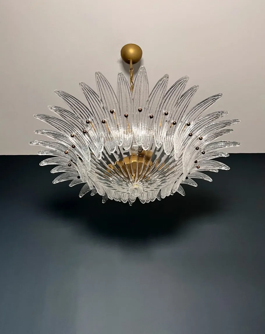 Sale Pamono Murano Ceiling Light Original Palmette in Clear Glasses, 1990s