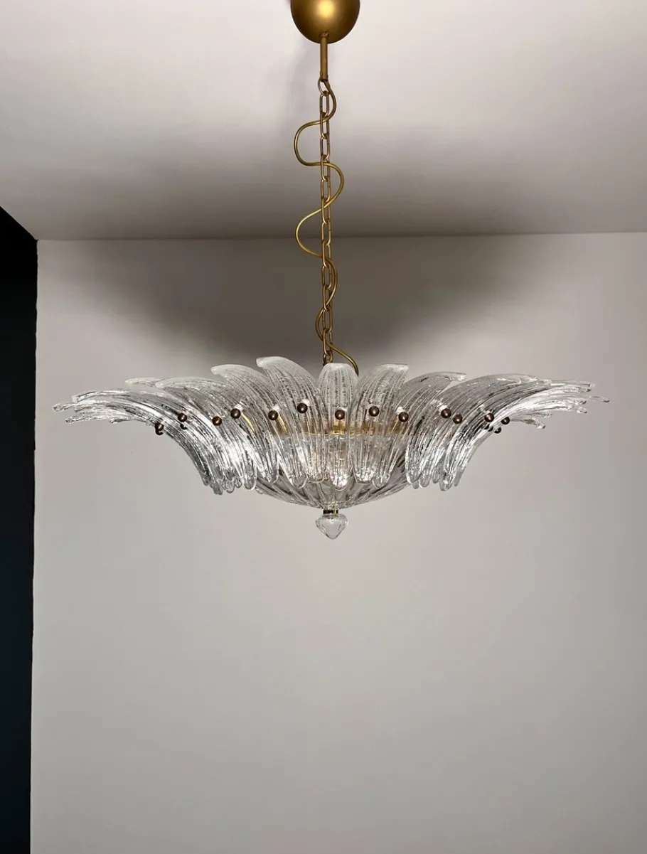 Sale Pamono Murano Ceiling Light Original Palmette in Clear Glasses, 1990s