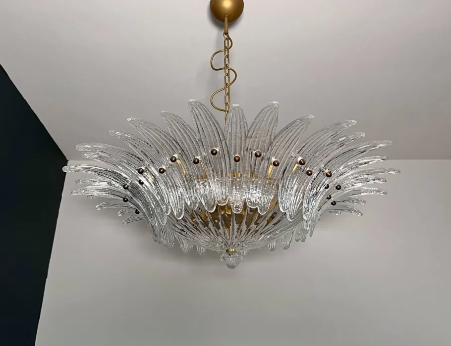 Sale Pamono Murano Ceiling Light Original Palmette in Clear Glasses, 1990s