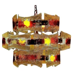 Sale Pamono Murano Chandelier in Amber and Clear Textured Glass, 1960