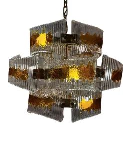 Sale Pamono Murano Chandelier in Amber and Clear Textured Glass, 1960