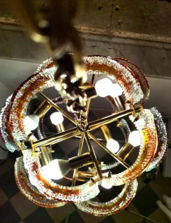 Sale Pamono Murano Chandelier in Amber and Clear Textured Glass, 1960