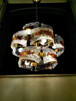 Sale Pamono Murano Chandelier in Amber and Clear Textured Glass, 1960