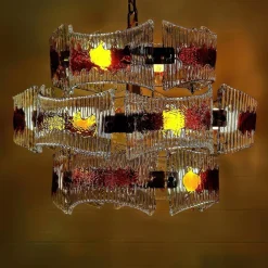 Sale Pamono Murano Chandelier in Amber and Clear Textured Glass, 1960