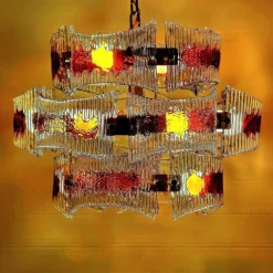 Sale Pamono Murano Chandelier in Amber and Clear Textured Glass, 1960