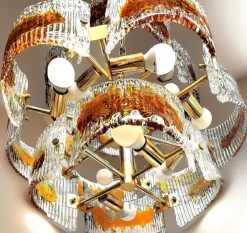 Sale Pamono Murano Chandelier in Amber and Clear Textured Glass, 1960