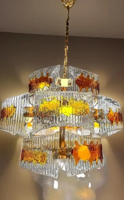 Sale Pamono Murano Chandelier in Amber and Clear Textured Glass, 1960