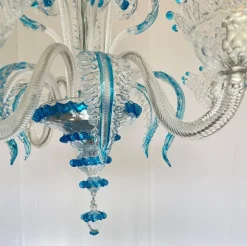 Clearance Pamono Murano Chandelier in Blown Glass Turquoise Crystal, 1985