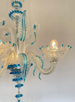 Clearance Pamono Murano Chandelier in Blown Glass Turquoise Crystal, 1985