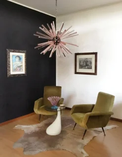 Clearance Pamono Murano Crystal Prism Sputnik Chandelier with 50 Pink Prisms, Italy