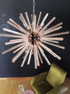 Clearance Pamono Murano Crystal Prism Sputnik Chandelier with 50 Pink Prisms, Italy