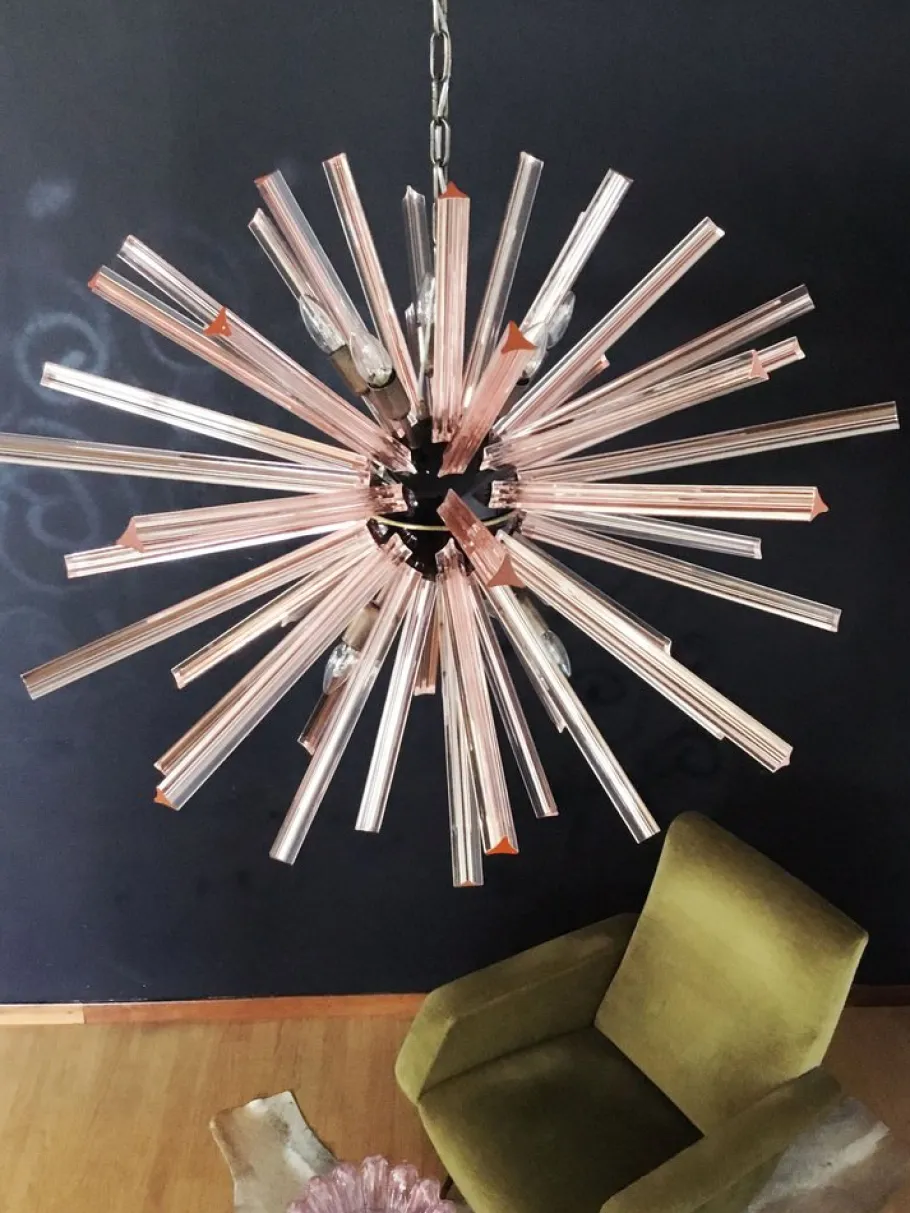 Clearance Pamono Murano Crystal Prism Sputnik Chandelier with 50 Pink Prisms, Italy
