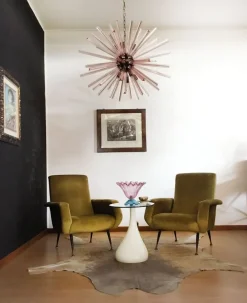 Clearance Pamono Murano Crystal Prism Sputnik Chandelier with 50 Pink Prisms, Italy