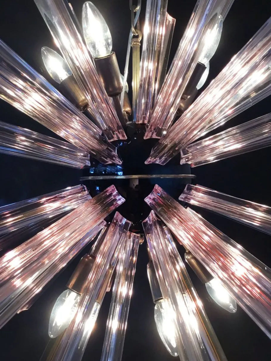 Clearance Pamono Murano Crystal Prism Sputnik Chandelier with 50 Pink Prisms, Italy