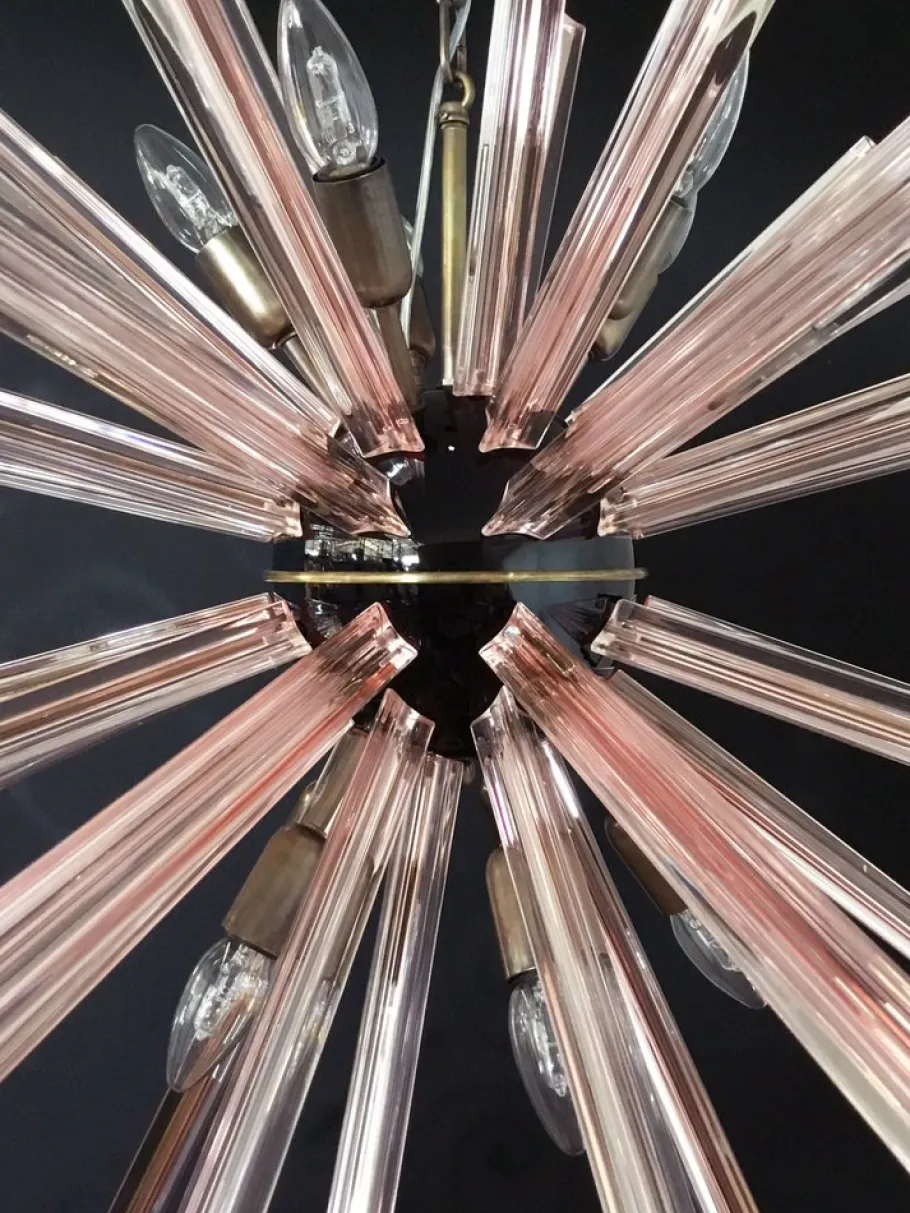 Clearance Pamono Murano Crystal Prism Sputnik Chandelier with 50 Pink Prisms, Italy