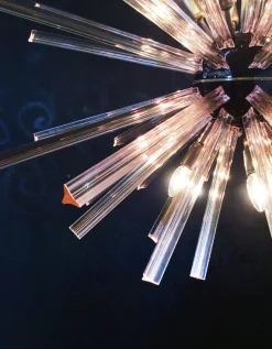 Clearance Pamono Murano Crystal Prism Sputnik Chandelier with 50 Pink Prisms, Italy