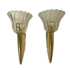 Clearance Pamono Murano Glass & Brass Sconces, 1970s, Set of 2