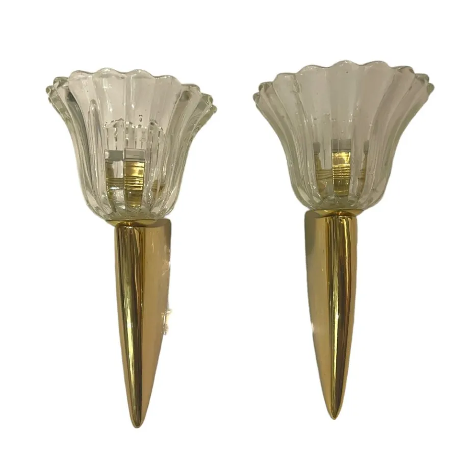 Clearance Pamono Murano Glass & Brass Sconces, 1970s, Set of 2
