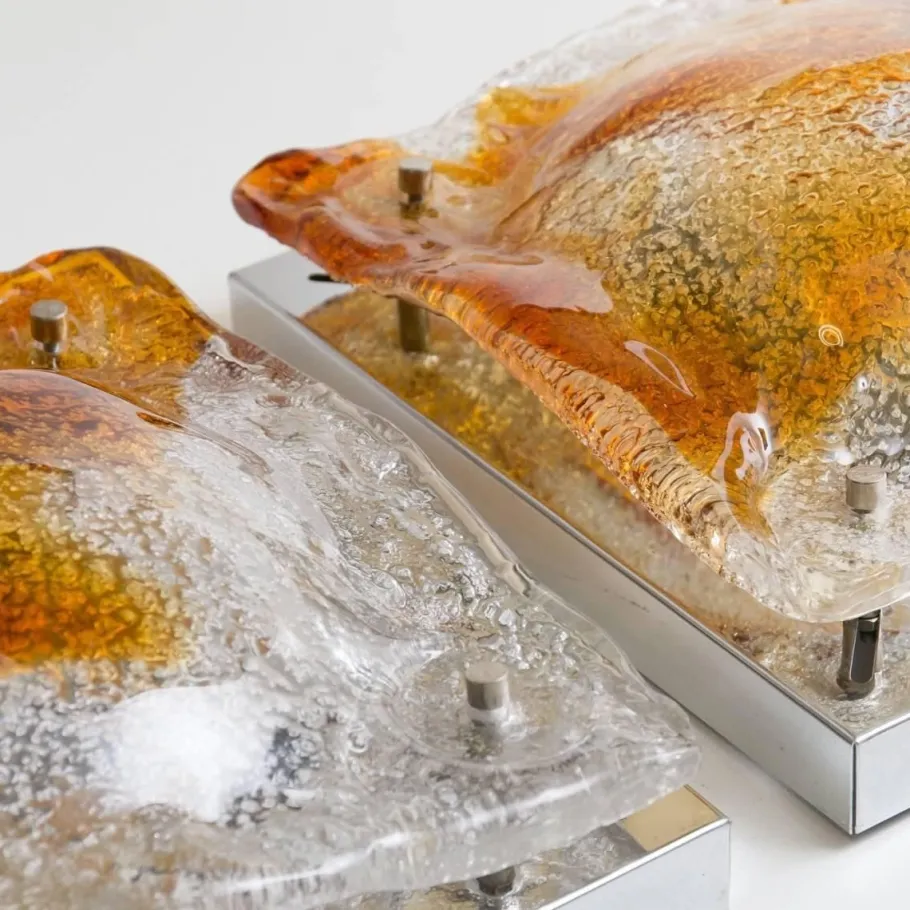 New Pamono Murano Glass Abstract Wall Sconces from Mazzega, Italy, 1970, Set of 2