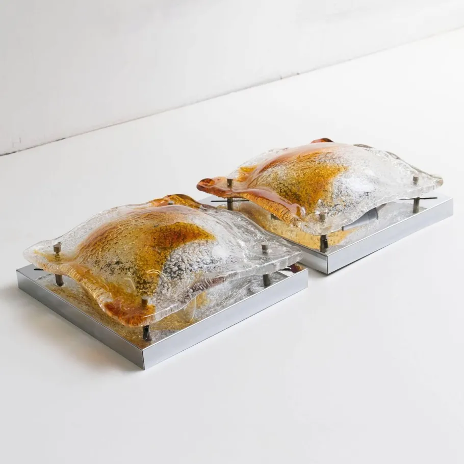 New Pamono Murano Glass Abstract Wall Sconces from Mazzega, Italy, 1970, Set of 2