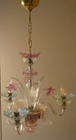 New Pamono Murano Glass and Brass Chandelier, 1950s