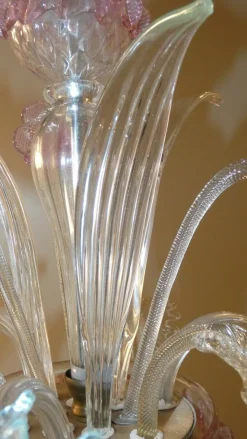 New Pamono Murano Glass and Brass Chandelier, 1950s